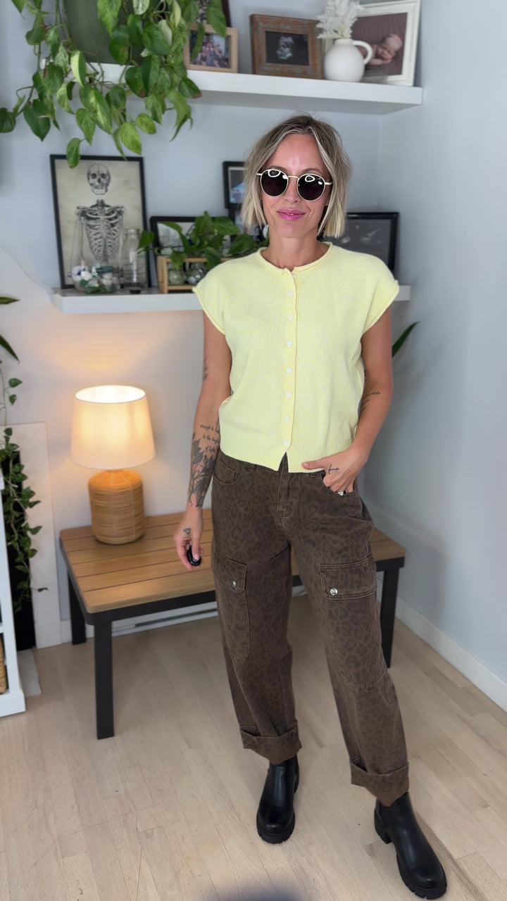 Tawny Sleeveless Button Up Cardigan- BUTTER YELLOW