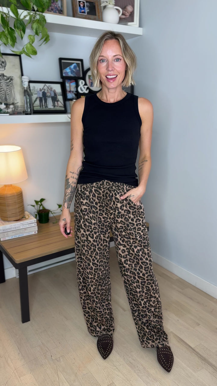 Addie Leopard Cotton Blend Barrel Jogger- TAUPE/LEOPARD