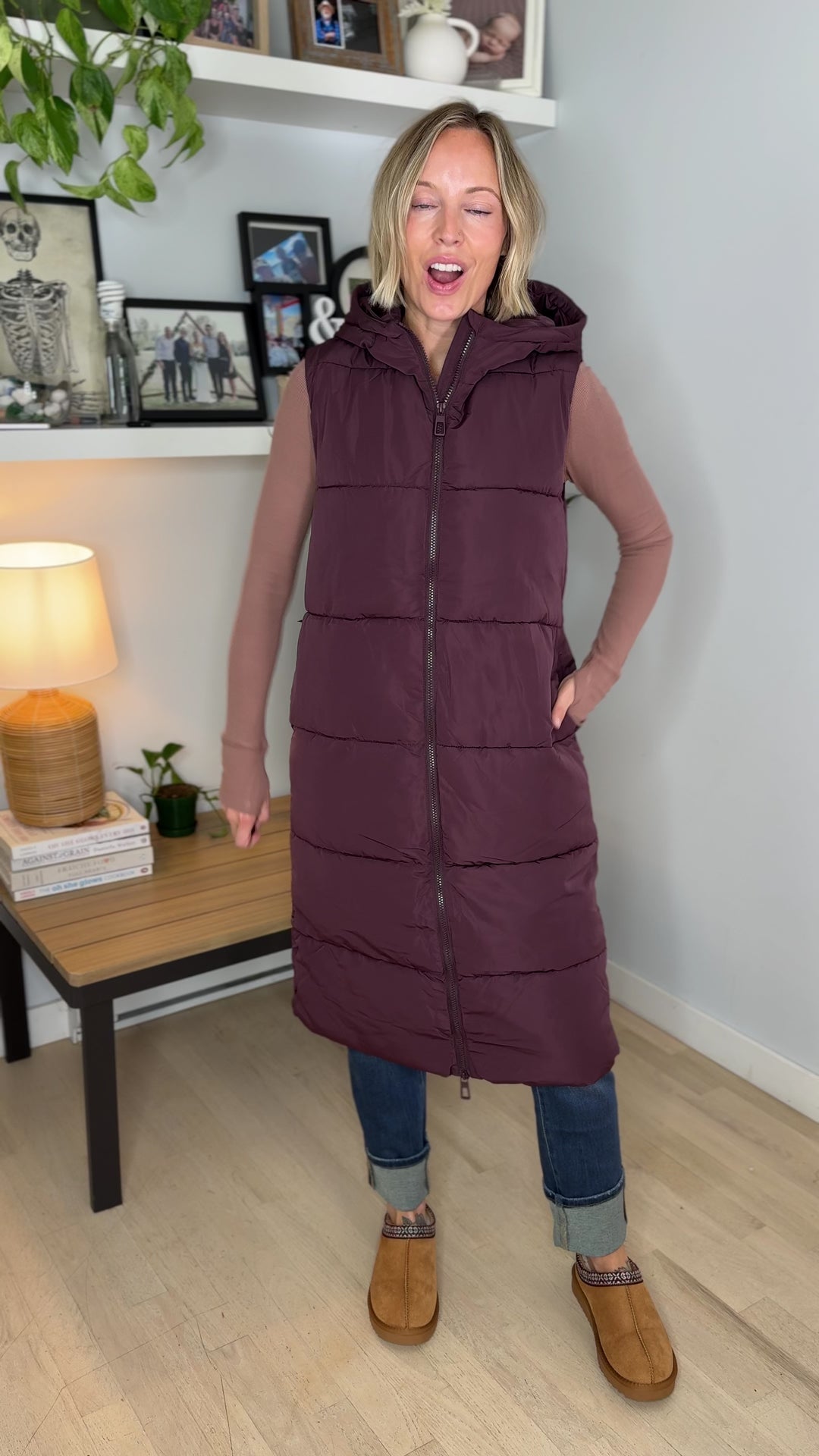 ONLY Jackson Long Puffer Vest-FUDGE