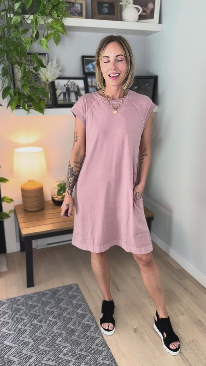 Nalu Washed Cap Sleeve Cotton Dress- DUSTY PINK-FINAL SALE