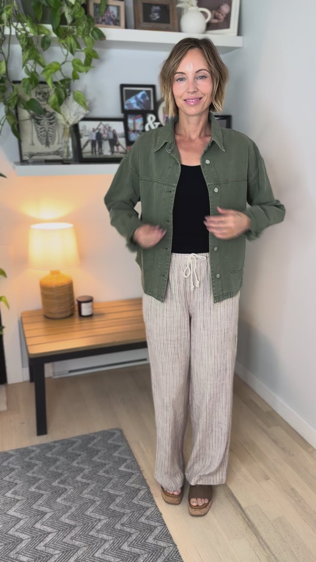 Genevieve Washed Cotton Twill Jacket- OLIVE