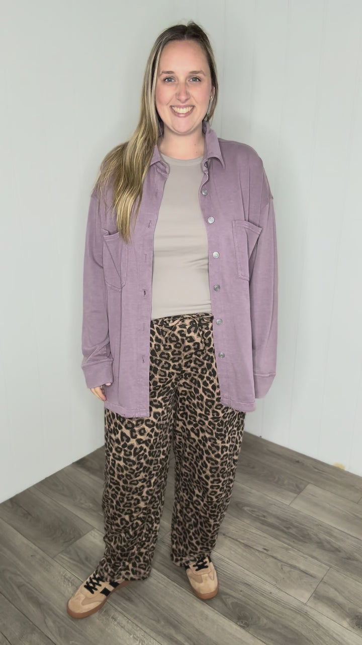Darla Oversized Washed Soft Button Shacket- COCOA