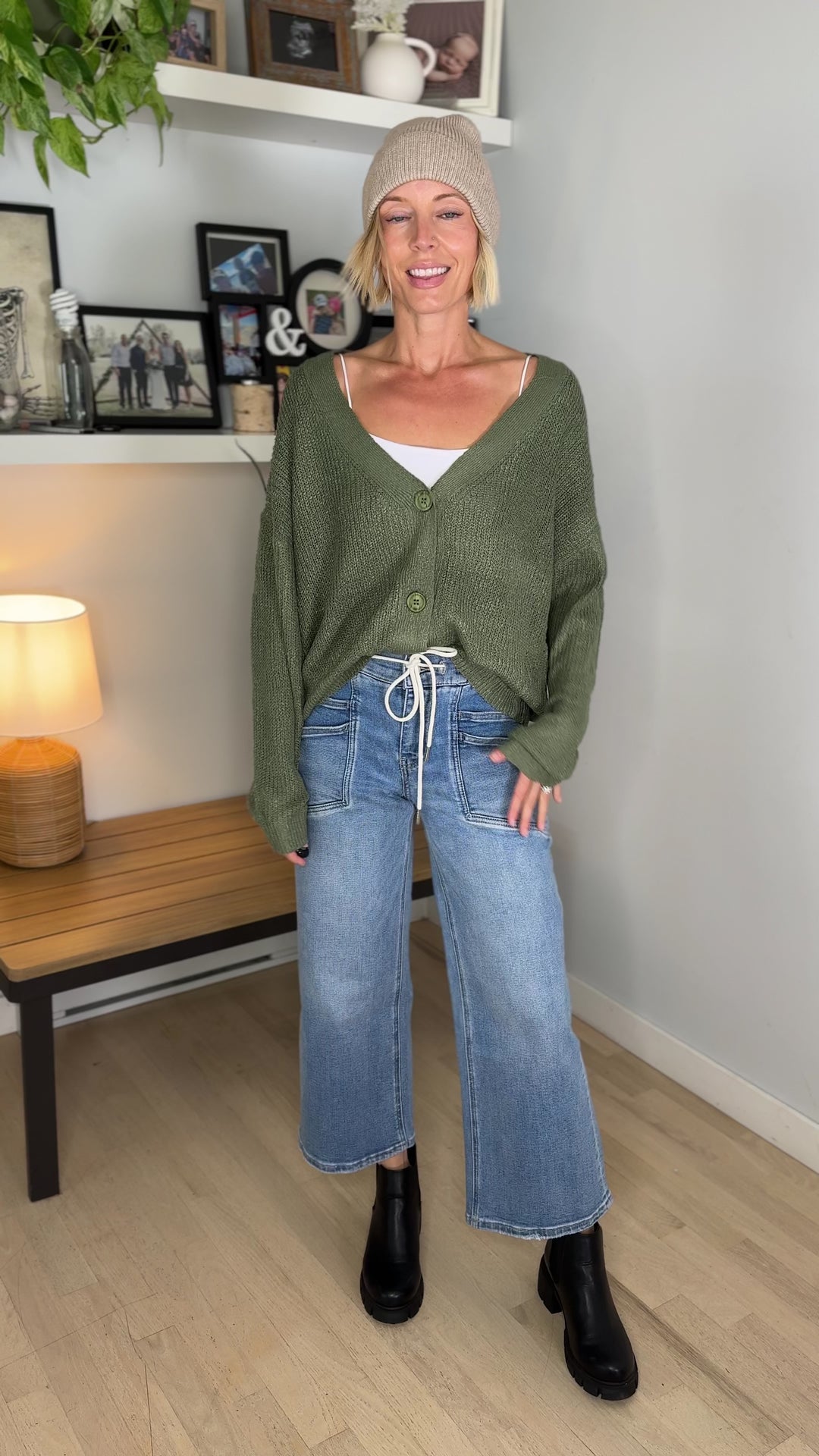 Bronte Button Down Cropped Cardigan- SAGE