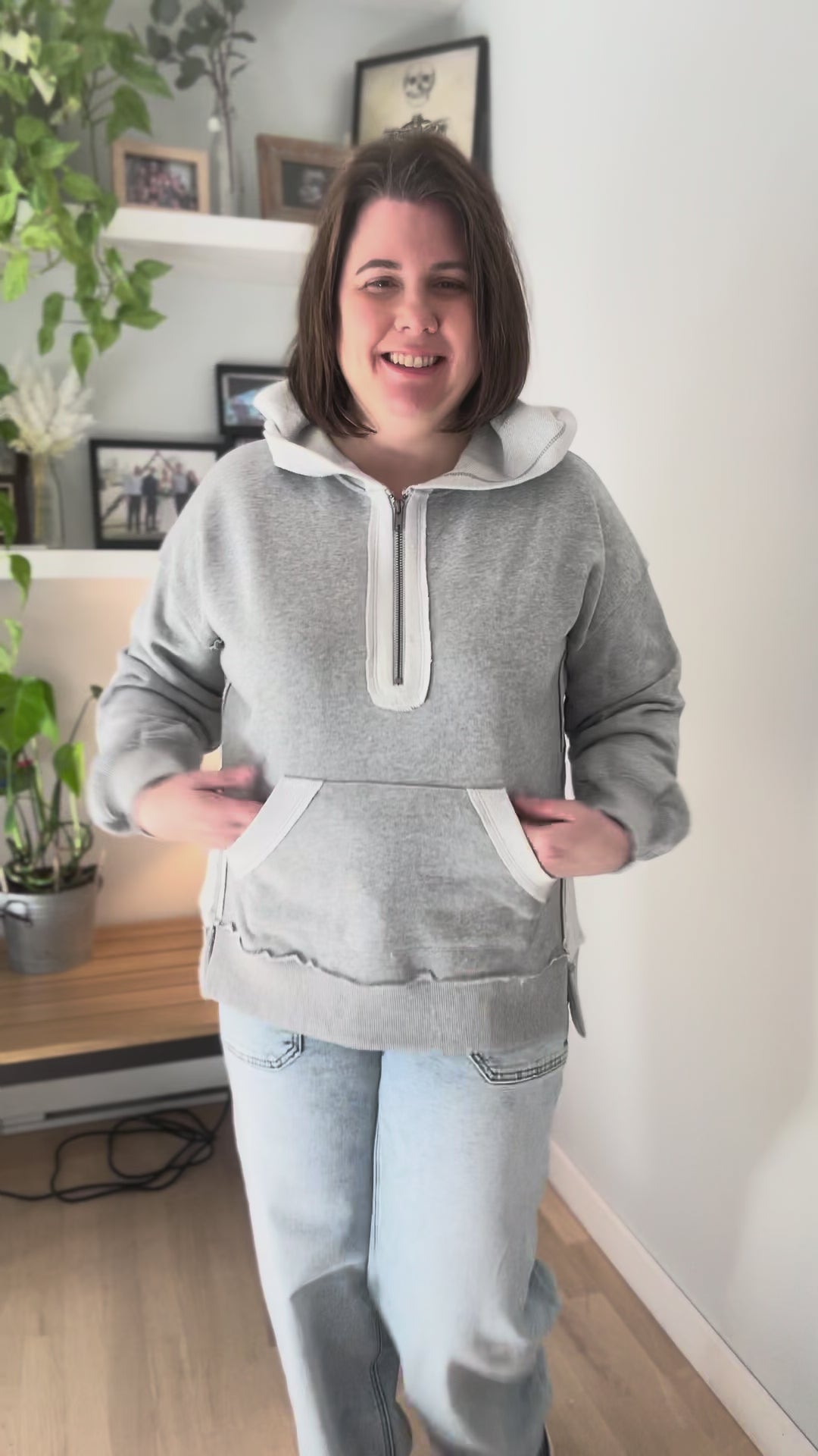 Stevie Half Zip Hoodie- HEATHER GREY