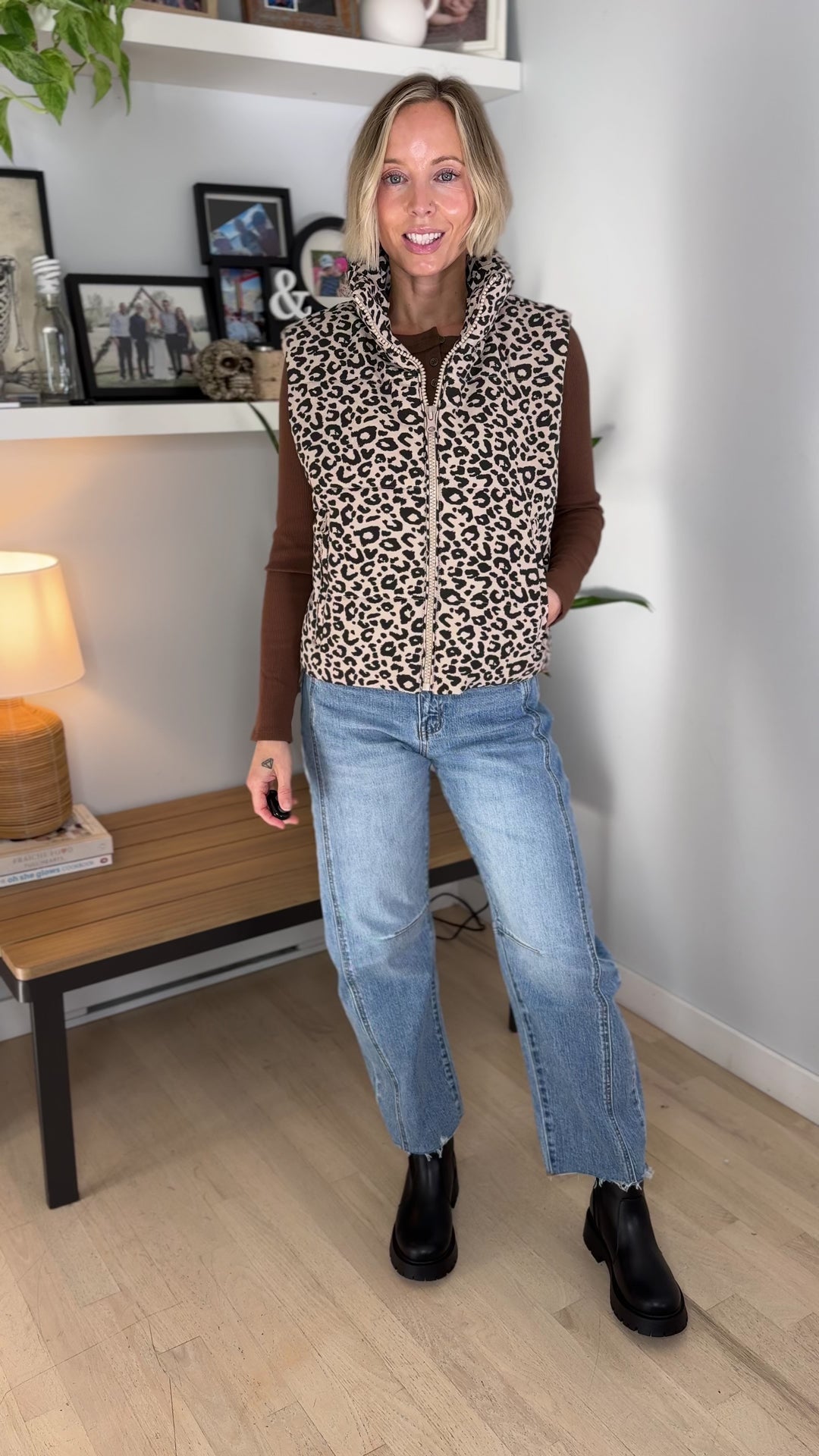 Zoey Leopard Print Vest- KHAKI