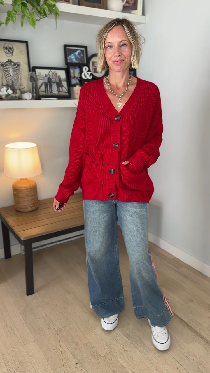 Annabeth Button Down Cardigan- RED