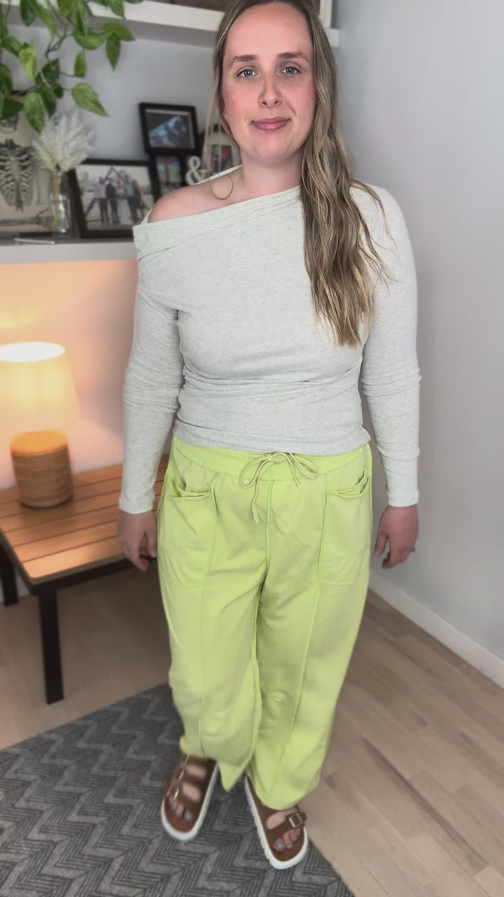 Amery Mineral Washed Barrel Pant- LIME