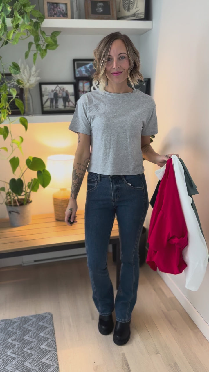 Nova Crew Neck Cropped T-Shirt- RUBY