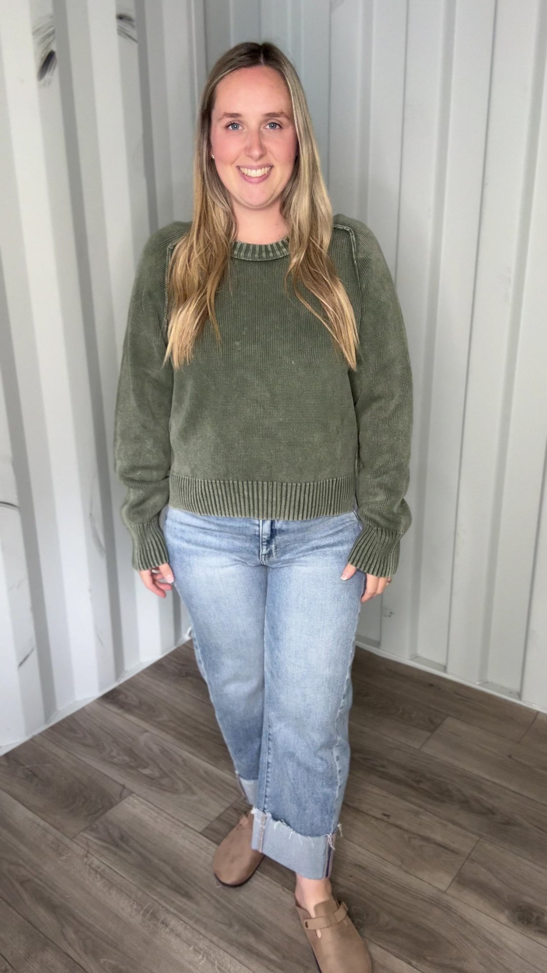 Harveston Mineral Washed Cotton Sweater- WASHED OLIVE