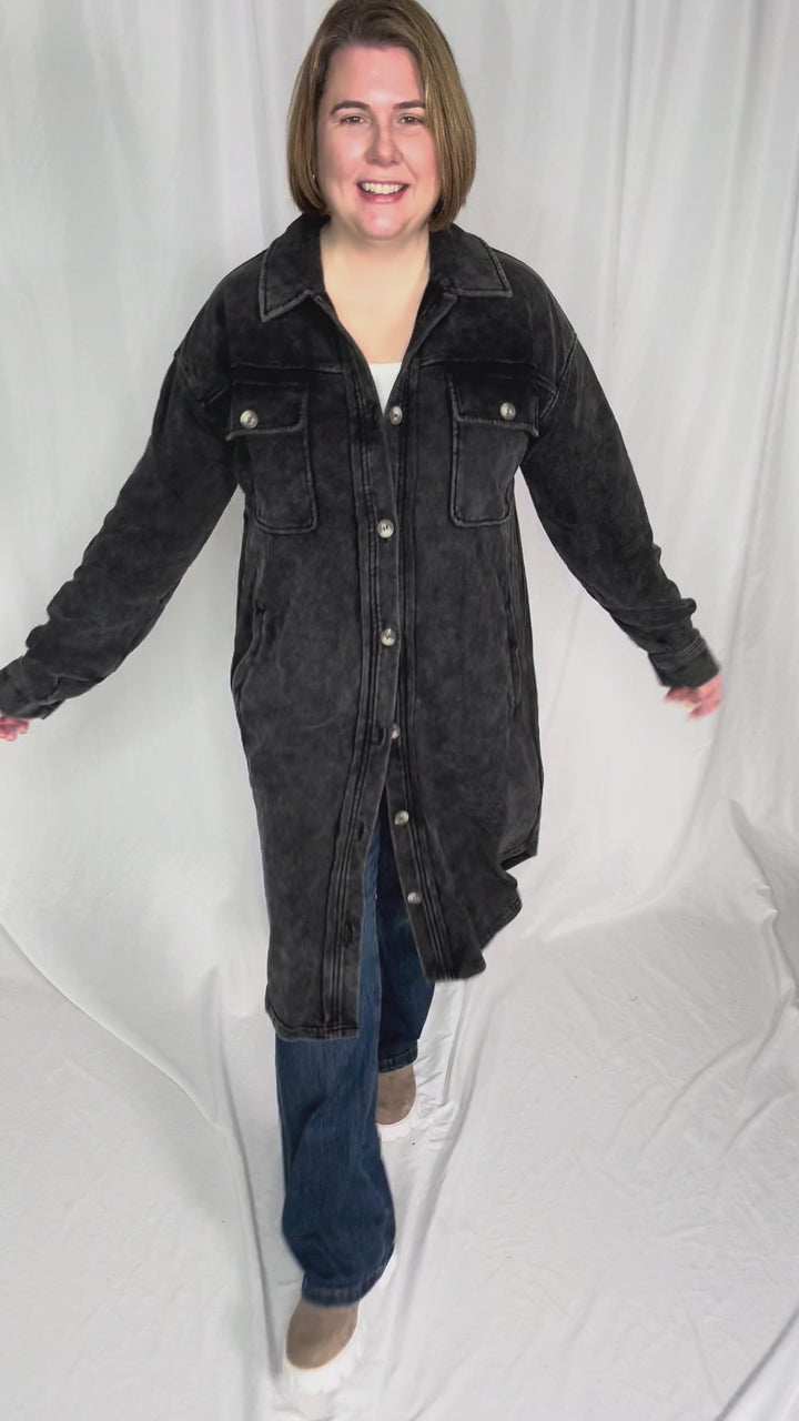 Arctic Washed French Terry Shacket- BLACK