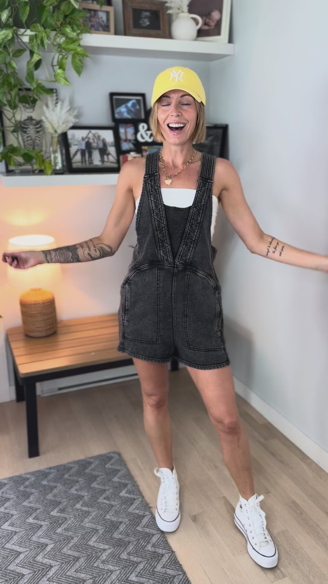 Elena Washed Romper- BLACK