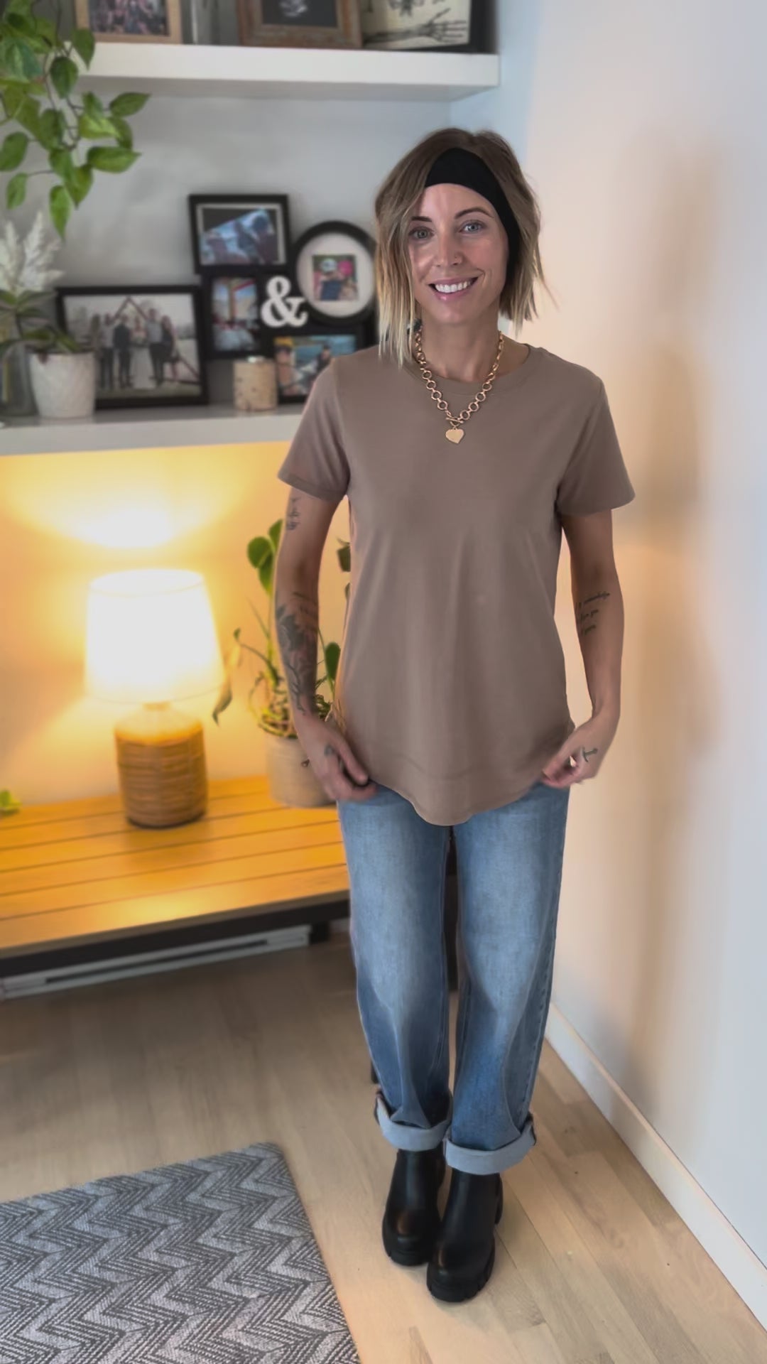 MONO B Arlene Soft Curve Pima Cotton Tee- SAND BEIGE