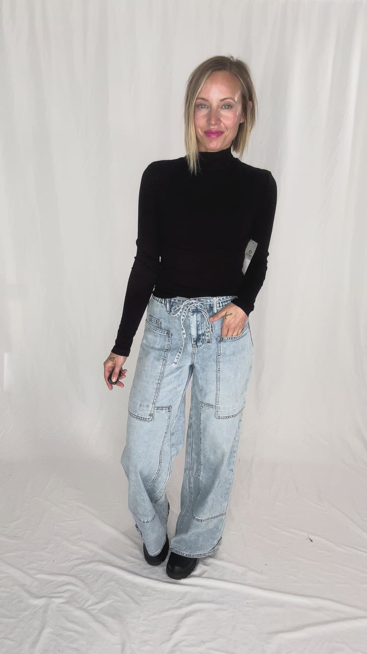 MONO B Linley Ribbed Mock Neck- BLACK