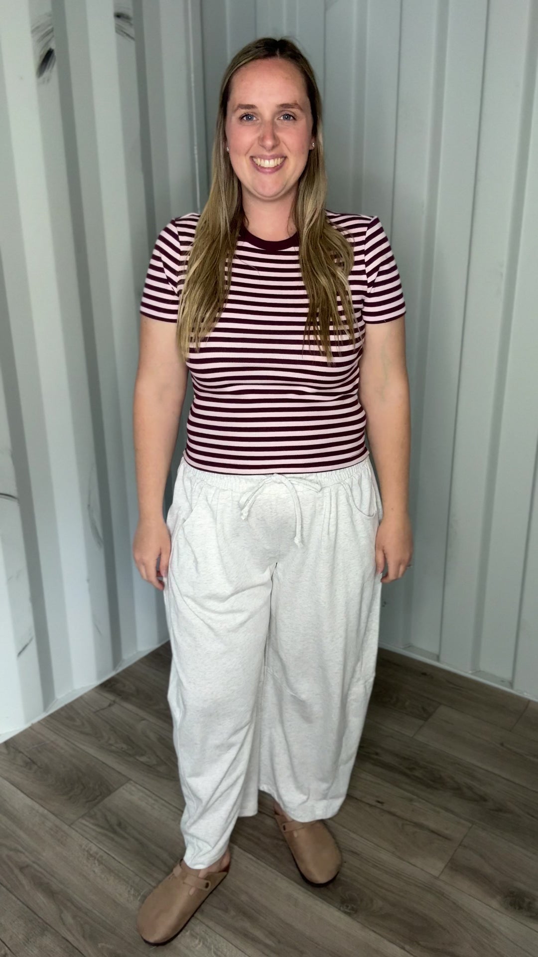 Only Val Organic Cotton Short Sleeve Top- FIG STRIPE HEART
