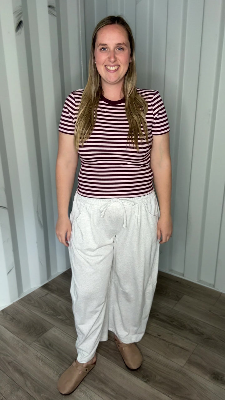 Only Val Organic Cotton Short Sleeve Top- FIG STRIPE HEART