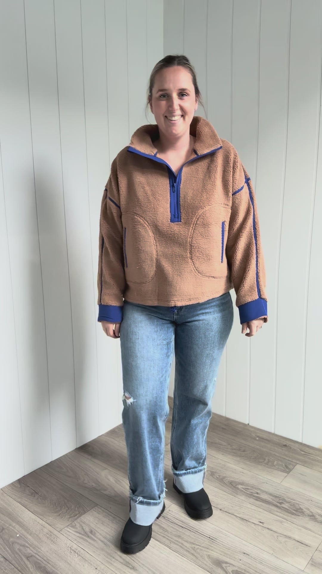 Raina Sherpa 1/2 Zip Pullover- CAMEL