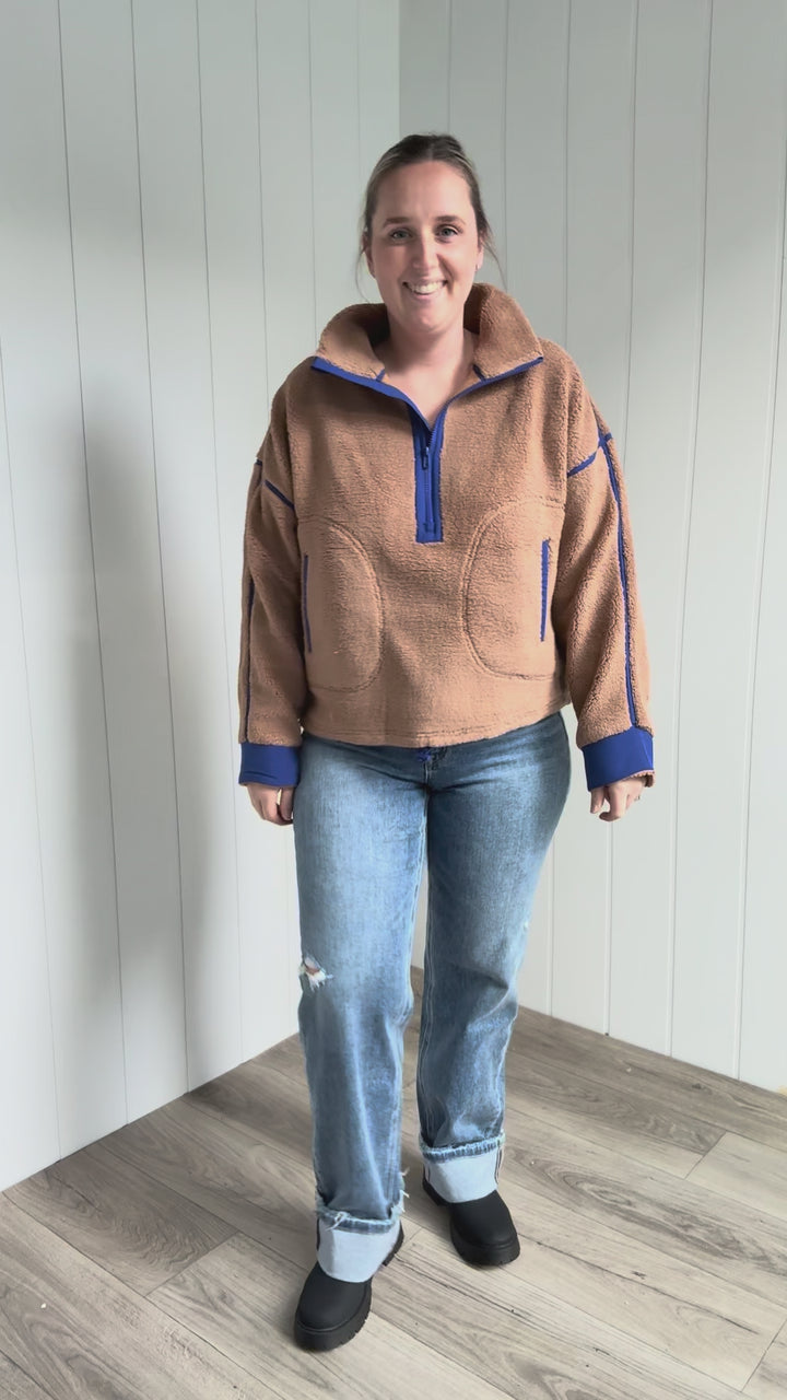 Raina Sherpa 1/2 Zip Pullover- CAMEL