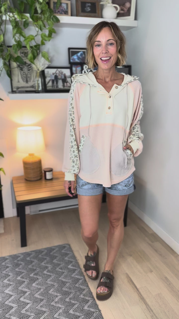 Clista Waffle Hoodie- IVORY/BLUSH