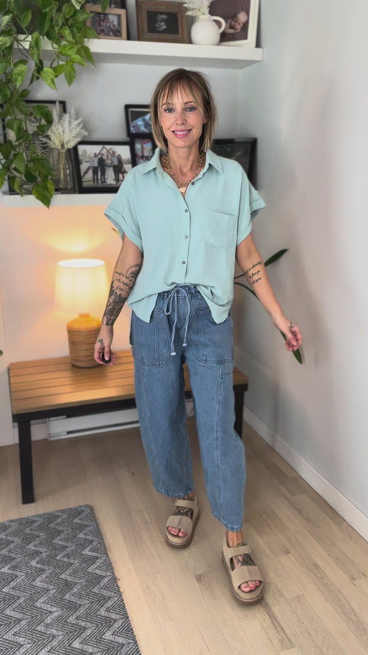 Taya Button Down Short Sleeve- SEA ANGEL