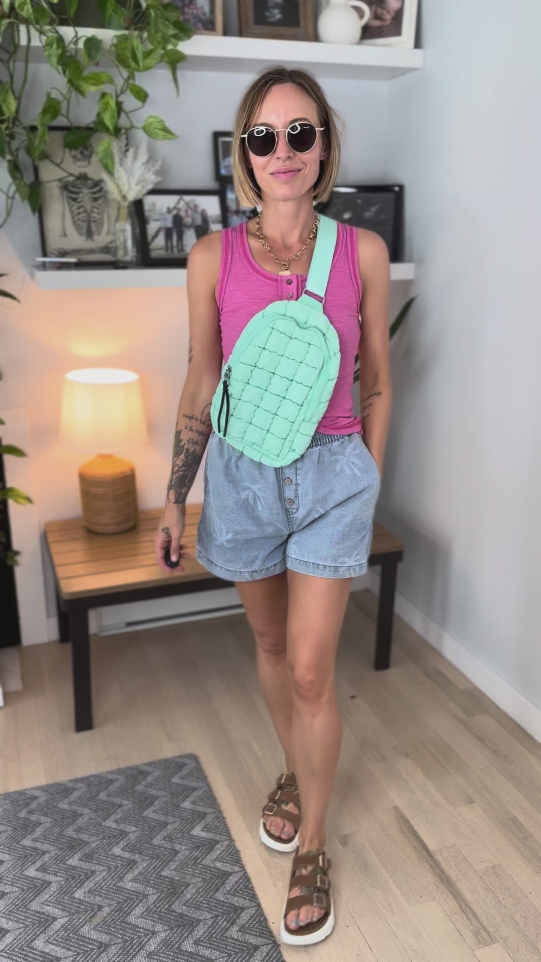 Rylee Quilted Sling Bag- MINT