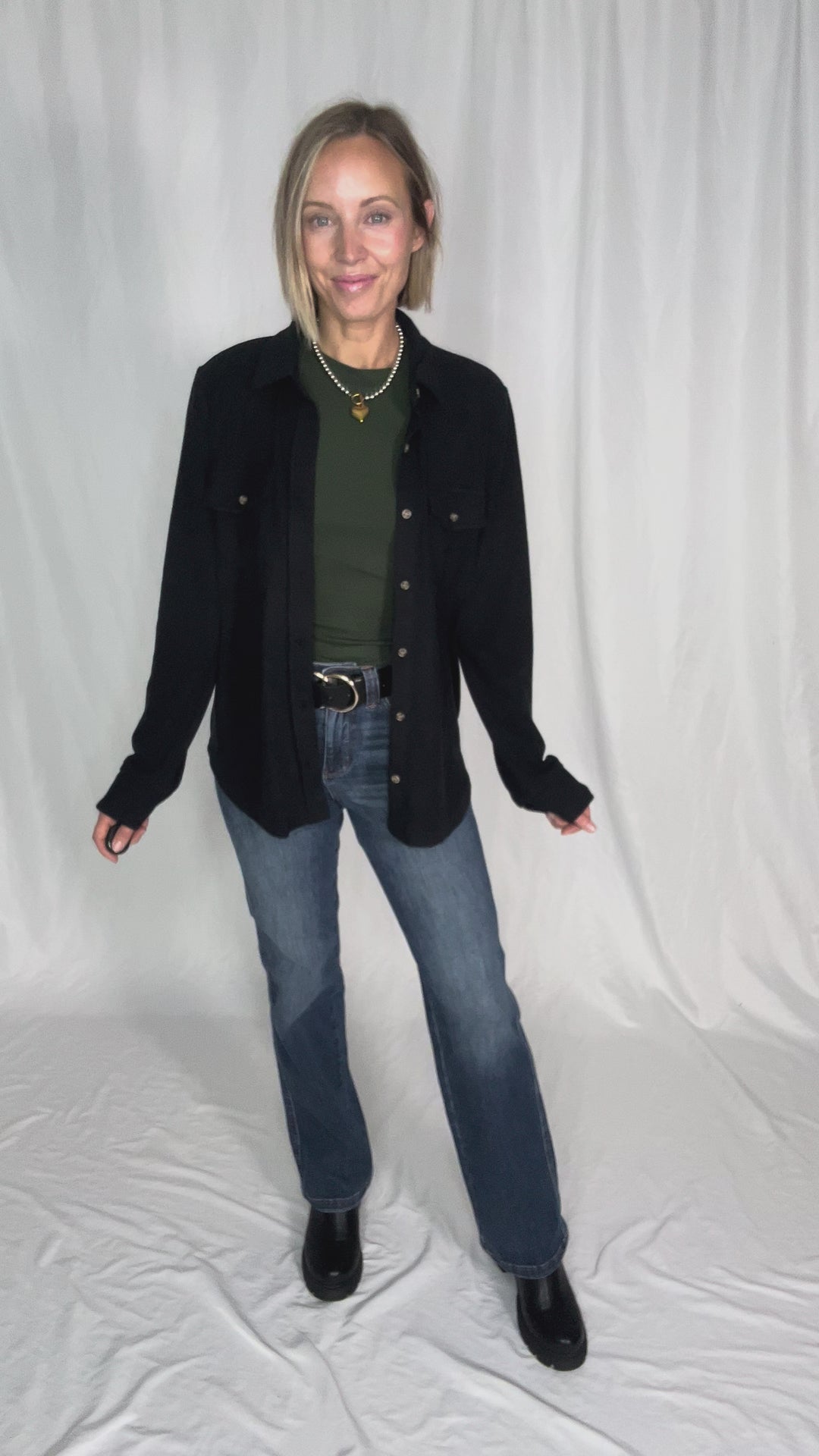 THREAD & SUPPLY Cassian Button Down Shacket- BLACK