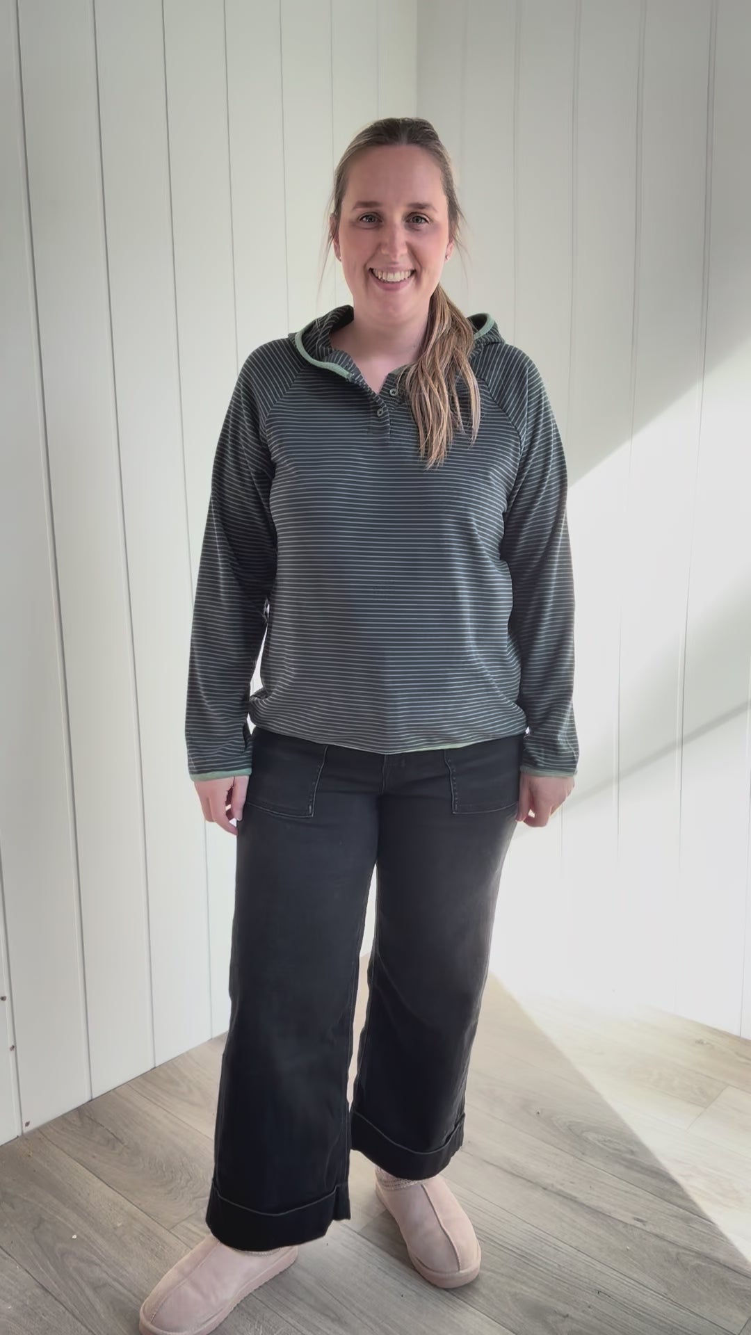 Aster Microfleece Hooded Henley Pullover- SAGE GREEN