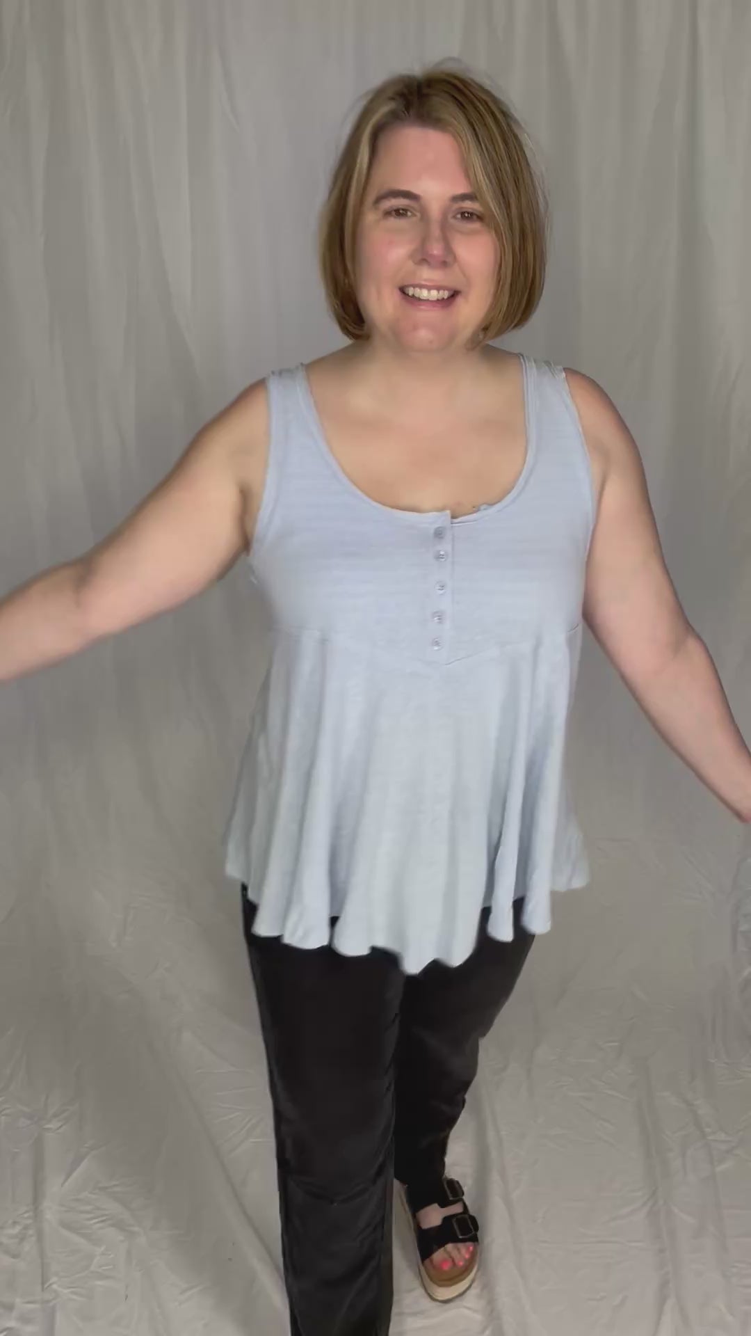 Jocelyn Swing Knit Tank Top With Raw Edge Detail- LIGHT BLUE-FINAL SALE