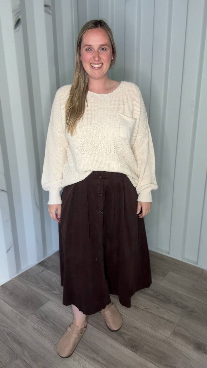 Valor Corduroy Pleated Skirt- MOCHA