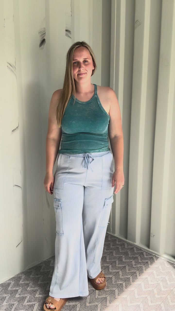 Oasis Ribbed Halter Tank- TURQUOISE