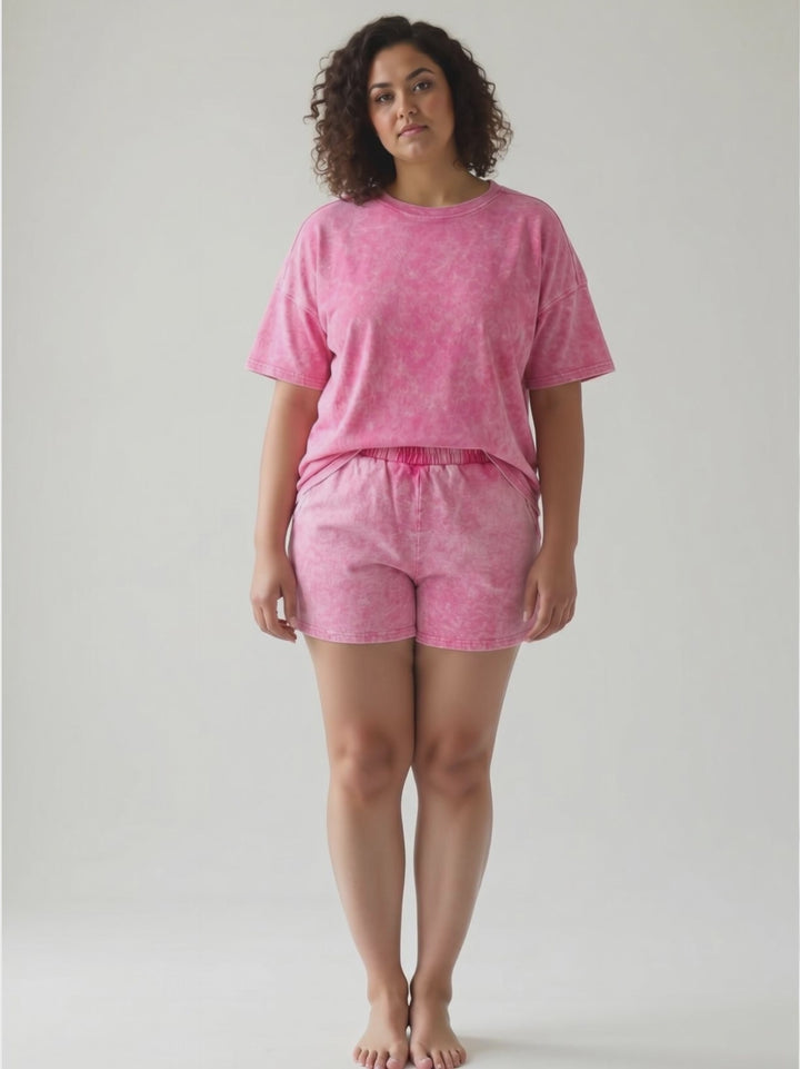 Tatiana Washed Cotton  Top and Short Set- HOT PINK