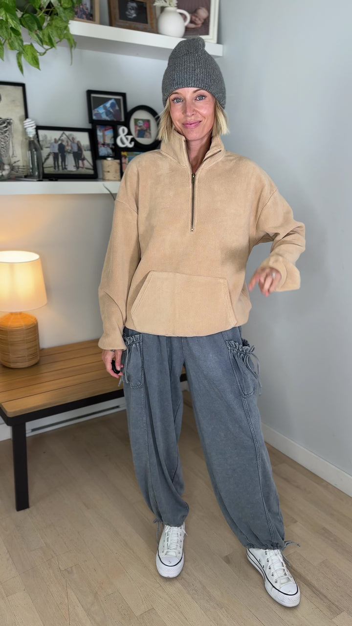 Harvest Sun 1/4 Zip Premium Plush Fleece Pullover- TEDDY BEAR