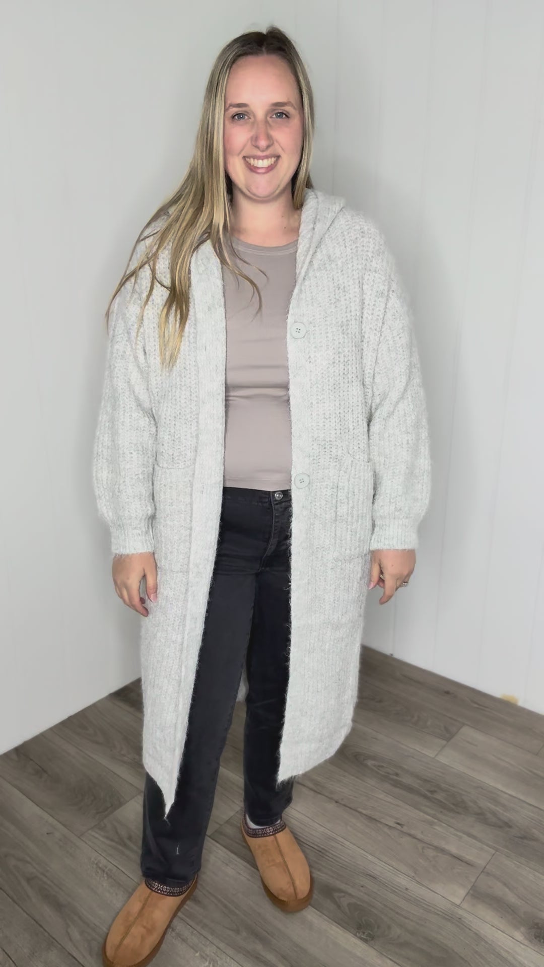 Cabin Cozy Hooded Cardigan- LT GREY