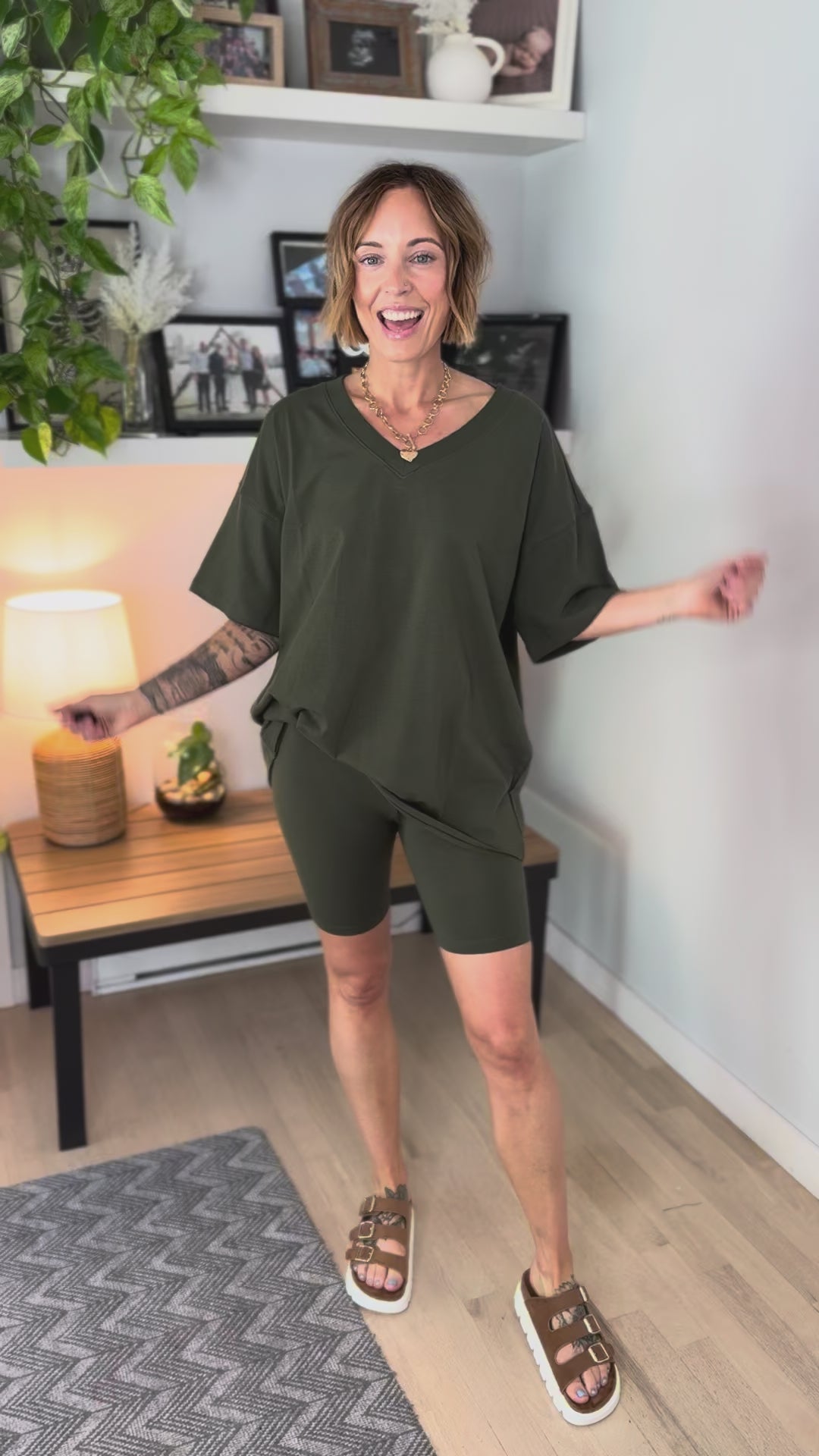 Champlain V-neck Cotton Short Set- DARK OLIVE