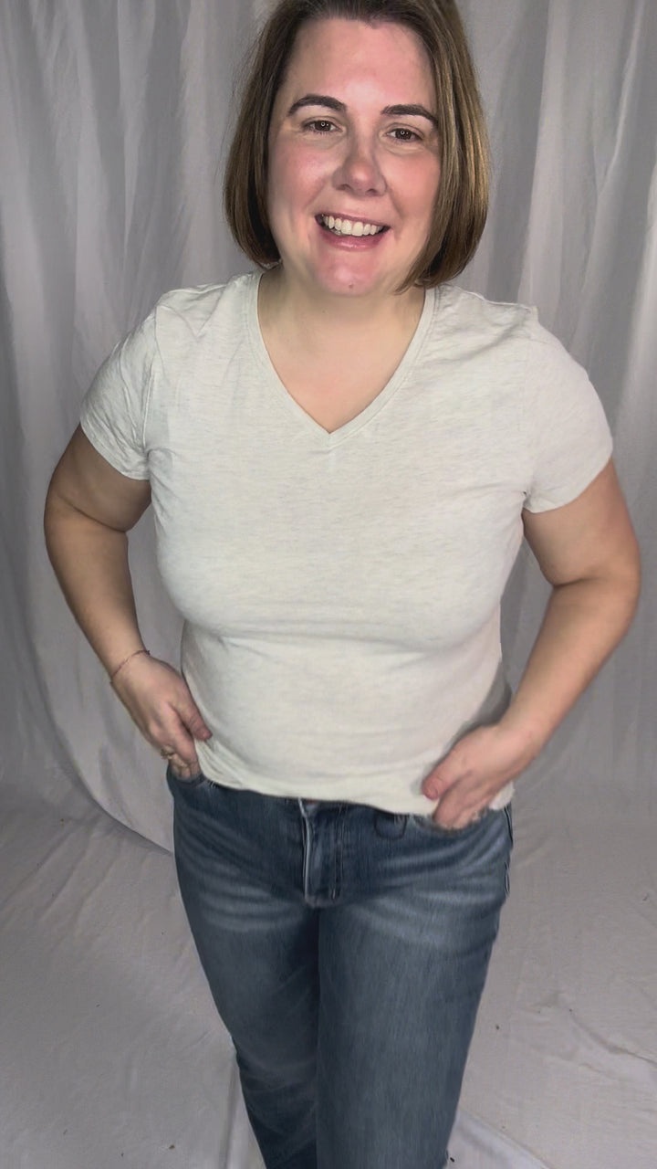 Alder Stretch Cotton V-Neck Tee- OATMEAL