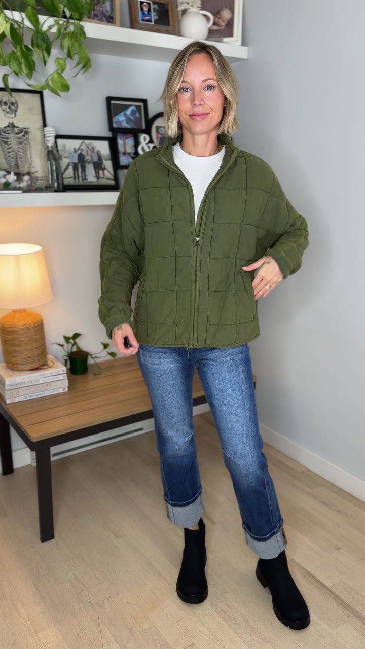 Catherine Soft Quilted Jacket- OLIVE