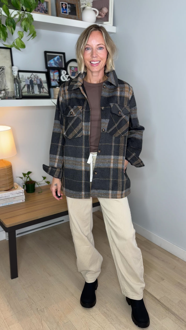 Sam Plaid Jacket- BLACK/TAN/GREY PLAID