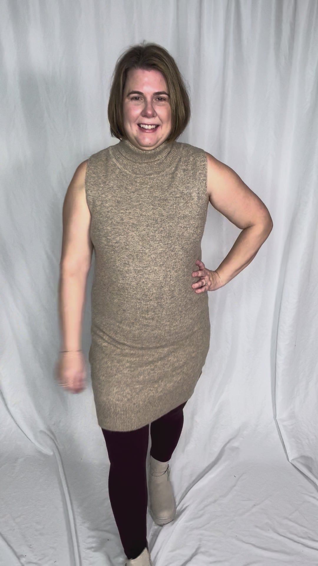 Taren Neck Sleeveless Knit Dress- MOCHA