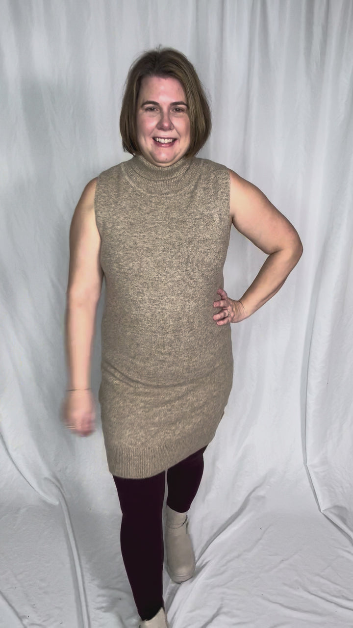 Taren Neck Sleeveless Knit Dress- MOCHA