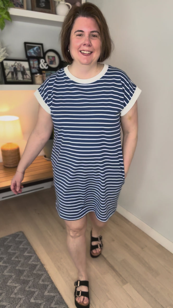 Helen Stretch Cotton T-shirt Dress- LIGHT NAVY