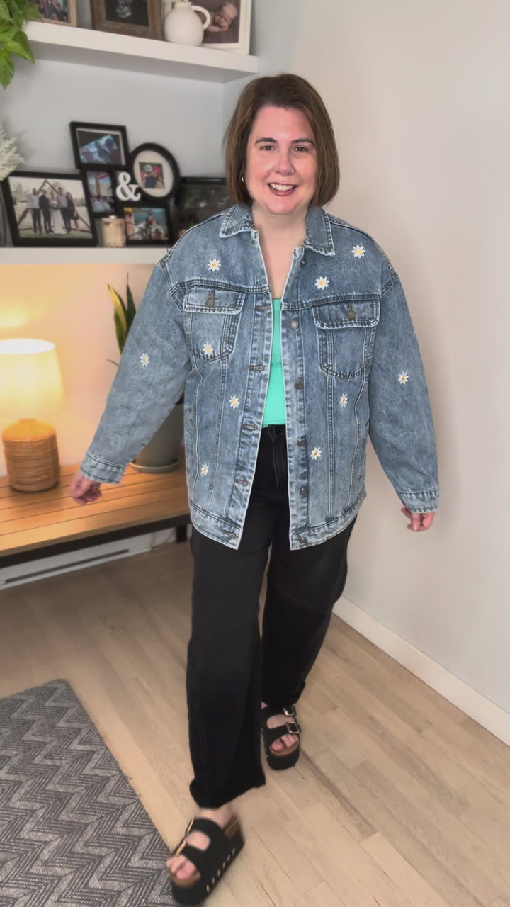Ariel Embroided Denim Jacket- MEDIUM WASH