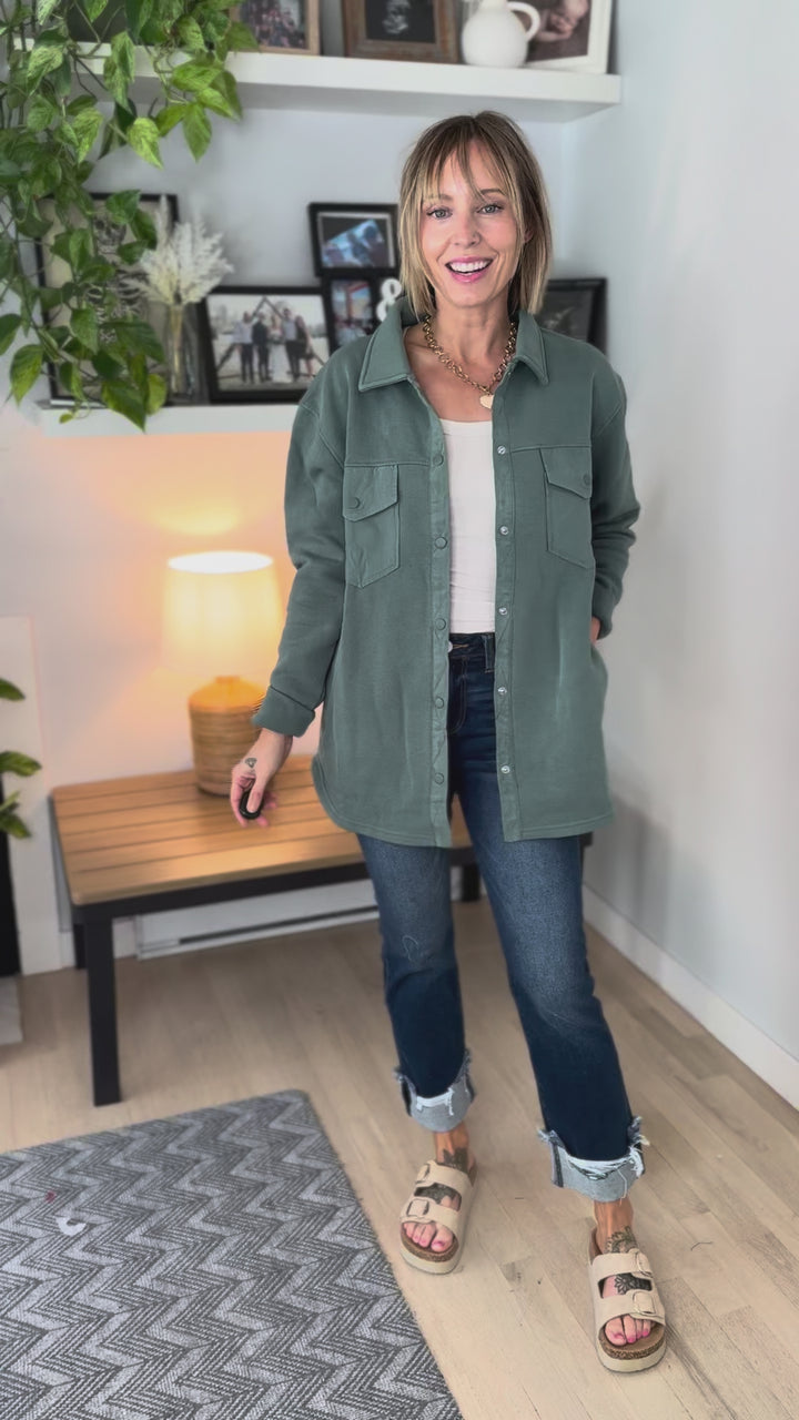 MONO B Valerie Snap on Shacket- ELDERGREEN