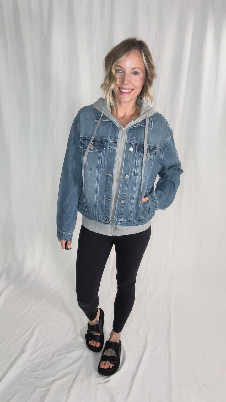 Marcus Relaxed Hoodie Jacket- DARK WASH-MEDIUM WASH-FINAL SALE *L*