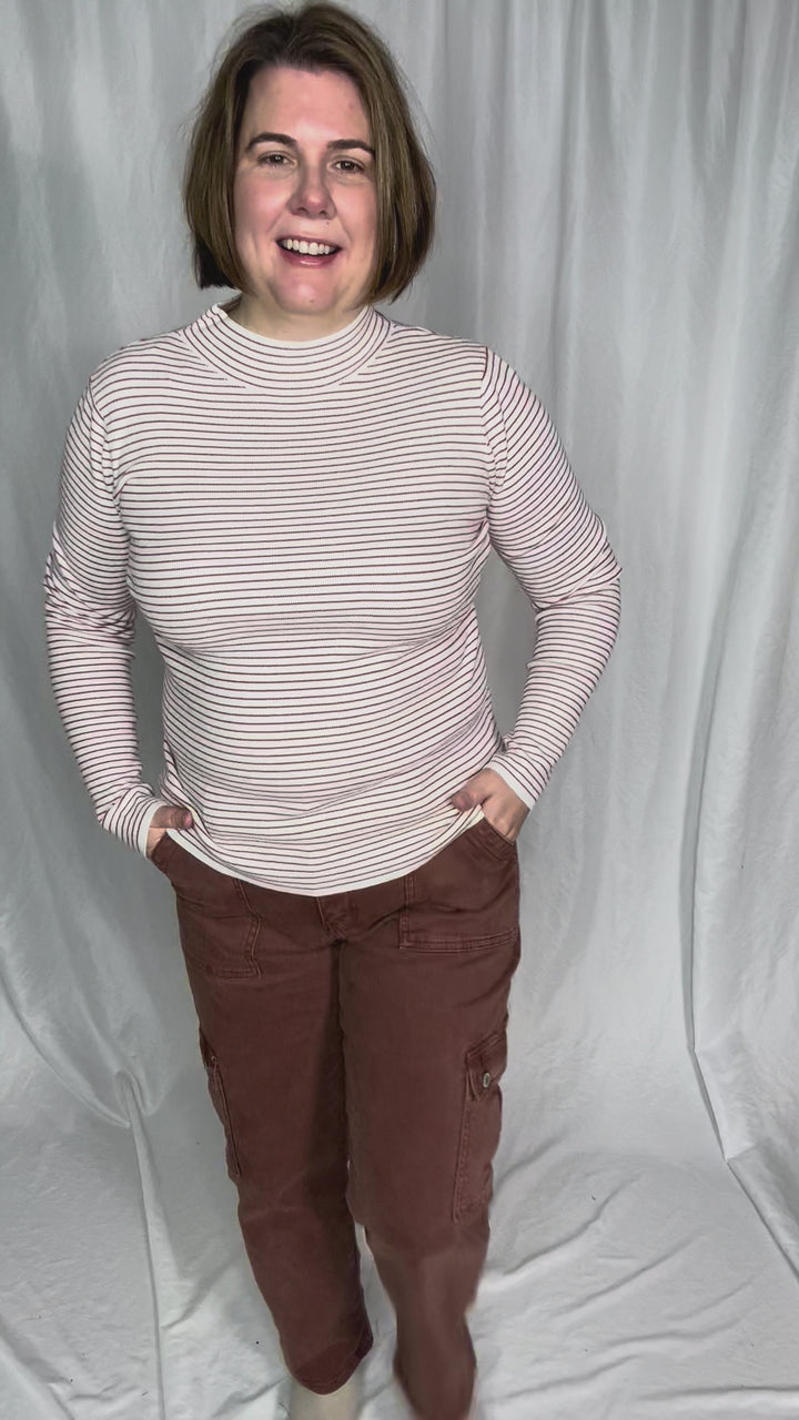 VERVET Clay High Rise Straight Leg Cargo Jean- RED BRICK