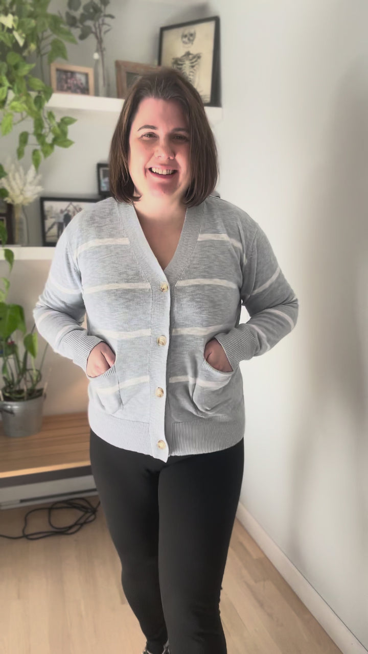 Hanelle Slub Knit Striped Cardigan- BABY BLUE