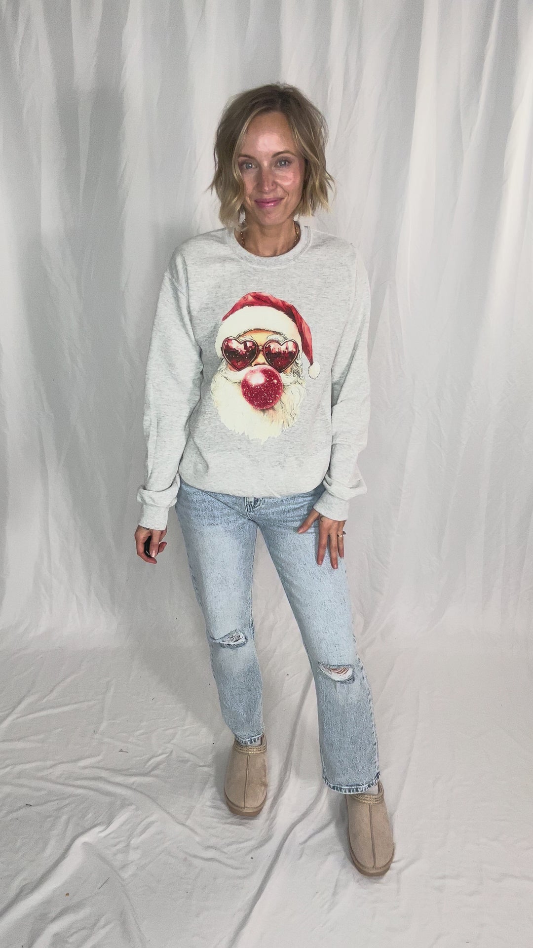 Bubblegum Santa Crewneck- ASH GREY