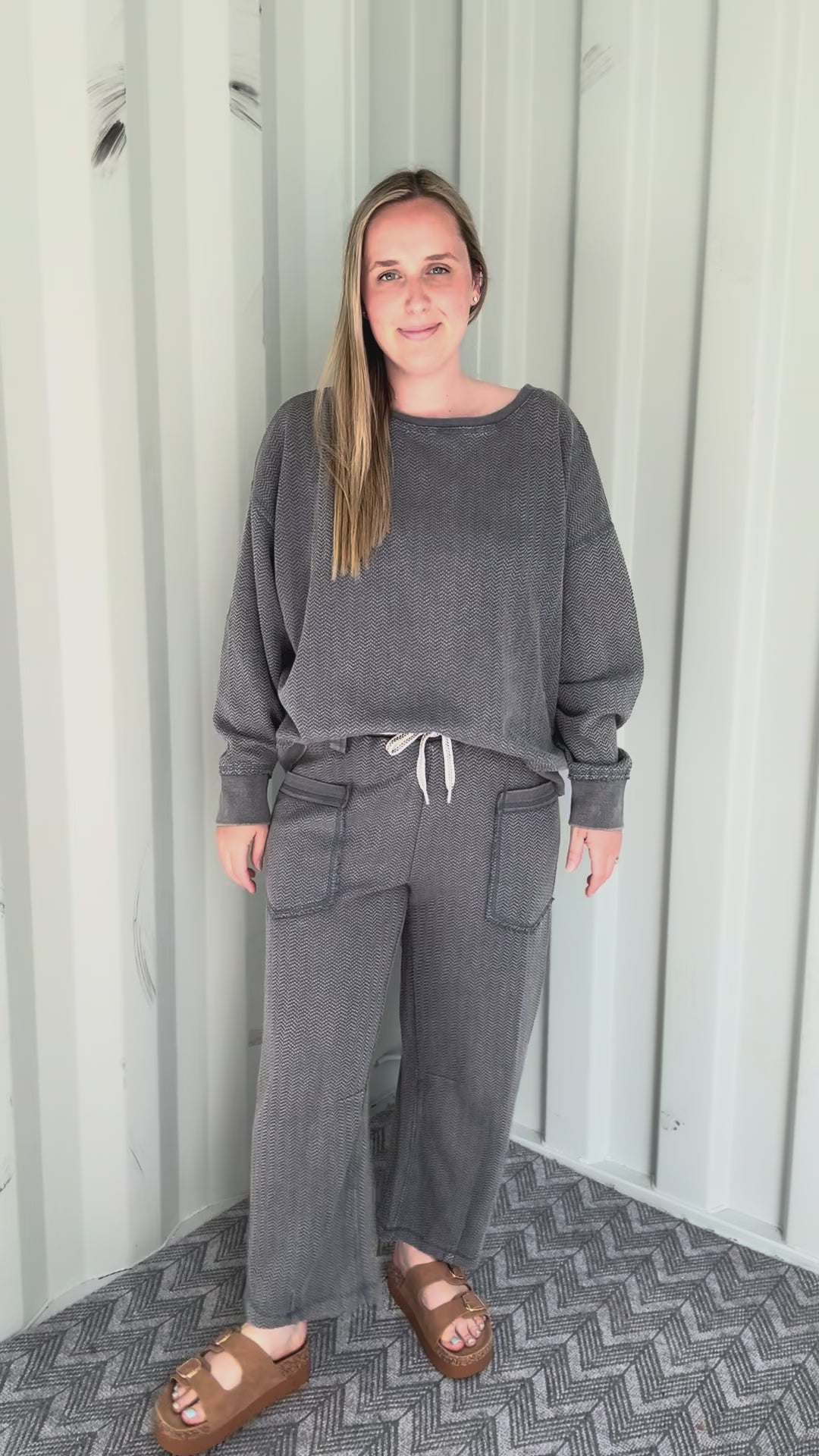Roonie Textured Knit Pant- SMOKE BLUE