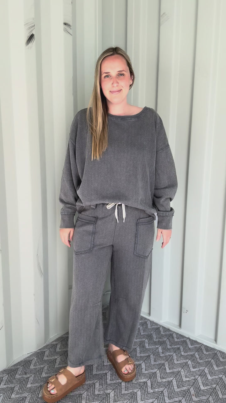 Roonie Textured Knit Pant- SMOKE BLUE