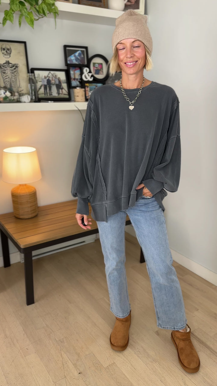 Haven Exposed Seam Pullover- DARK GRAY