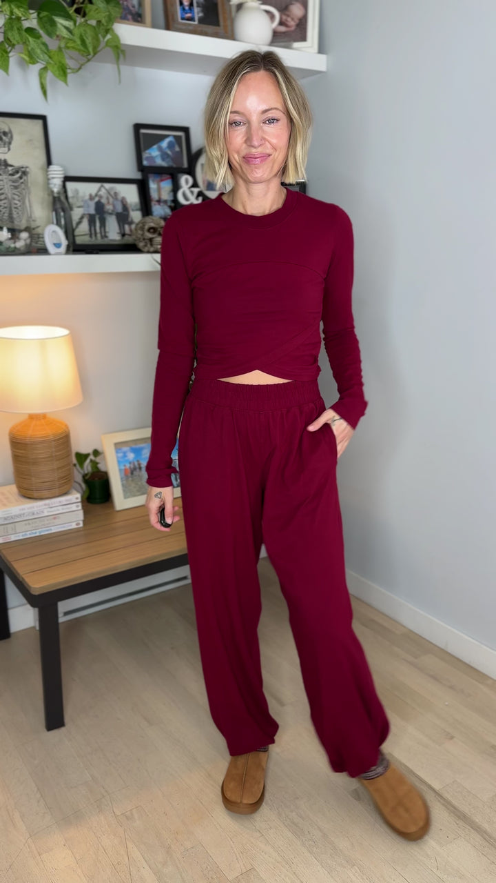Mari Stretch Cotton Long Sleeve Crossover Set- WINTER BERRY