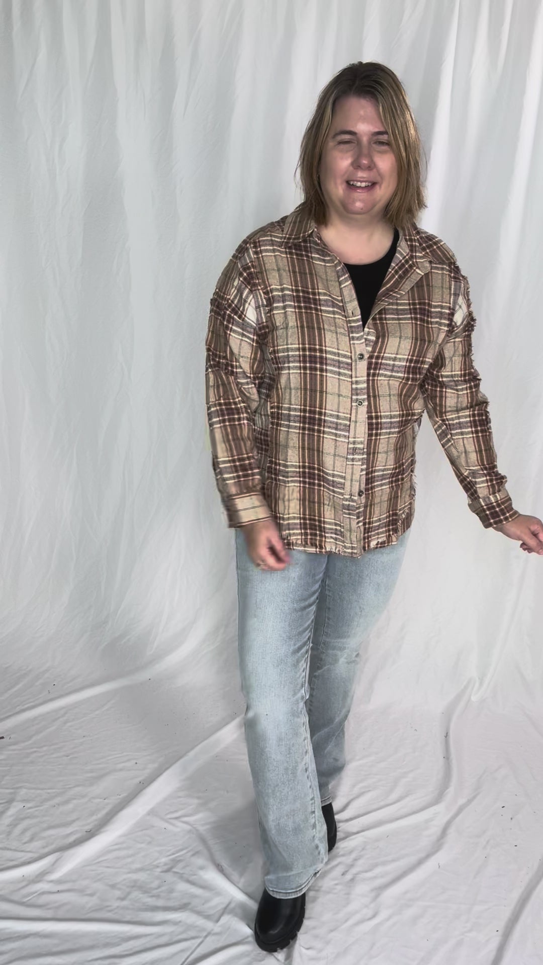 Renner Plaid Top- TAUPE-FINAL SALE